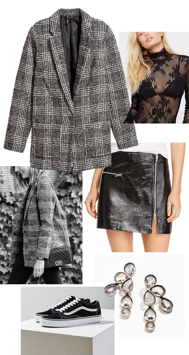 fall trends under $100 plaid blazer vinyl skirt vans statement earrings