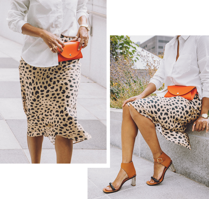 relisation par silk leopard print skirt red belt bag
