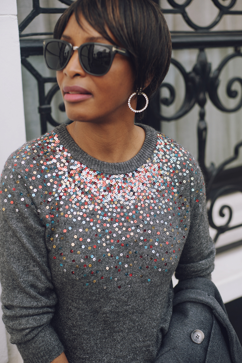 jadore couture dress barn multicolor sequin sweater bauble bar crystal earrings