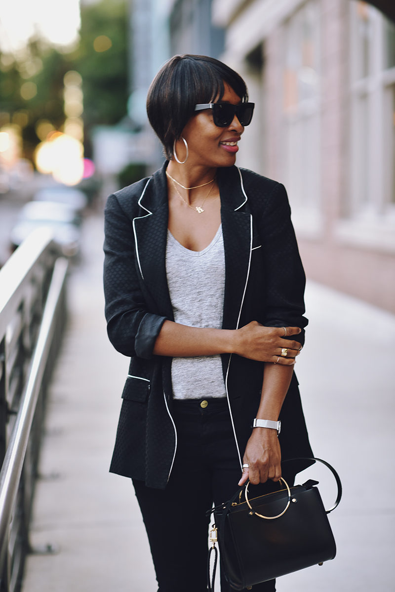 relaxed blazer skinny jeans and black patent loafers | j'adore couture